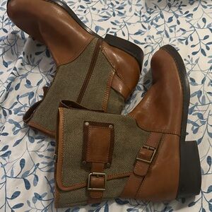 Brown and Green Leather Ankle Boots